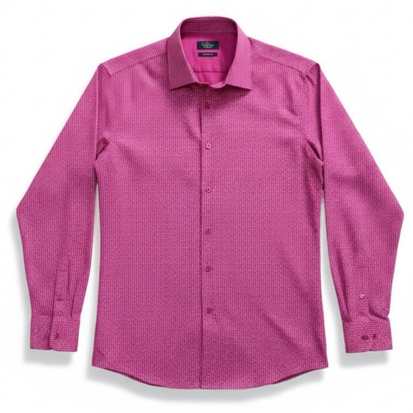 Jones New York Slim Fit Burgundy Long Sleeve Dress Shirt Men L Office Fall Work - Picture 1 of 7